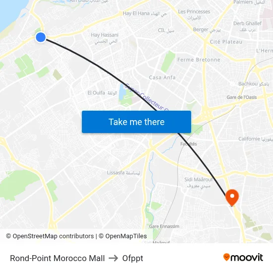Rond-Point Morocco Mall to Ofppt map
