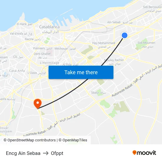 ENCG Ain Sebaa to OFPPT map
