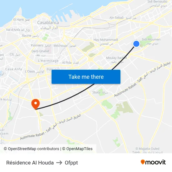 Al Houda Residence to OFPPT map