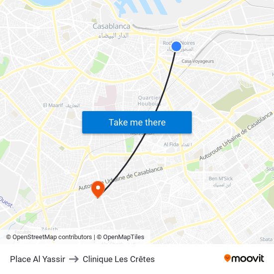 Place Al Yassir to Clinique Les Crêtes map