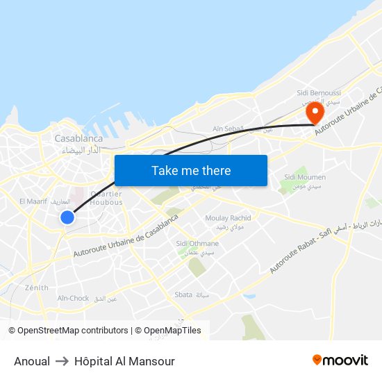 Anoual to Hôpital Al Mansour map
