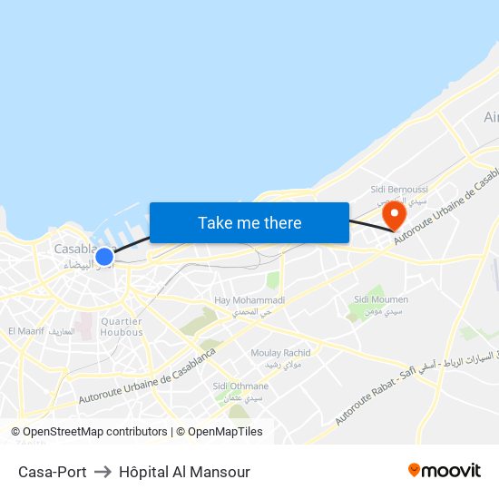 Casa-Port to Hôpital Al Mansour map
