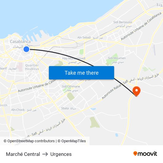 Marché Central to Urgences map