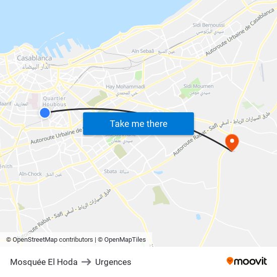 Mosquée El Hoda to Urgences map