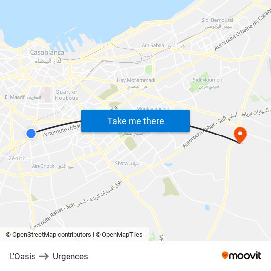 L'Oasis to Urgences map