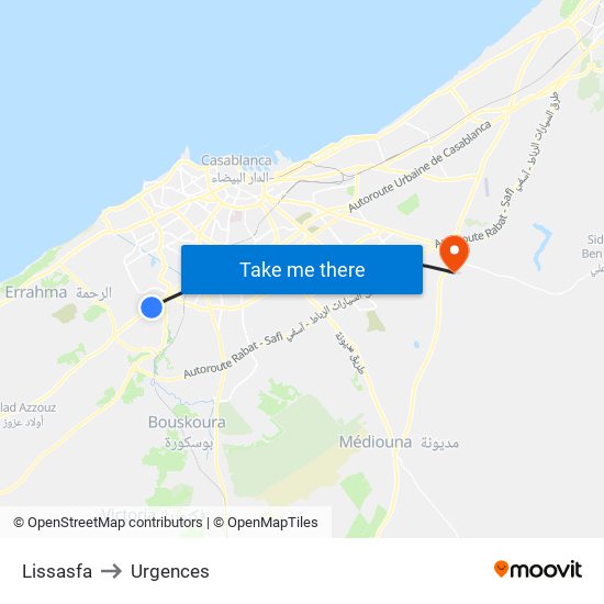 Lissasfa to Urgences map