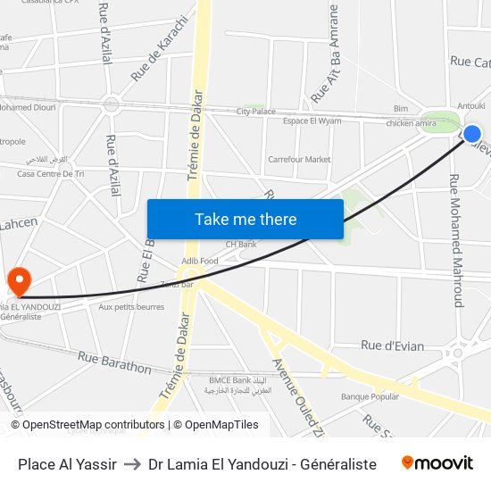 Place Al Yassir to Dr Lamia El Yandouzi - Généraliste map