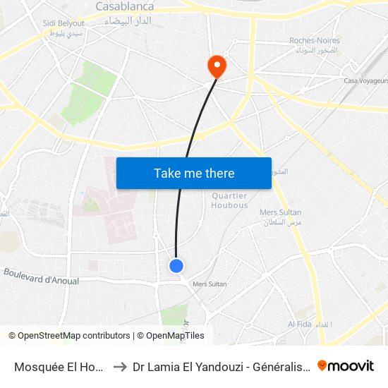 Mosquée El Hoda to Dr Lamia El Yandouzi - Généraliste map