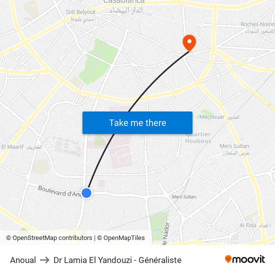 Anoual to Dr Lamia El Yandouzi - Généraliste map