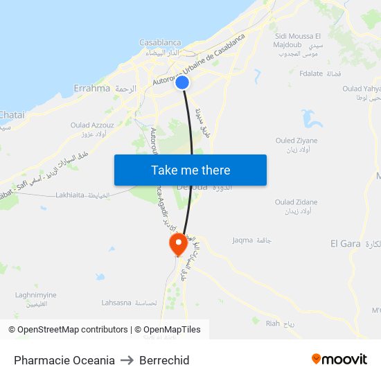 Pharmacie Oceania to Berrechid map