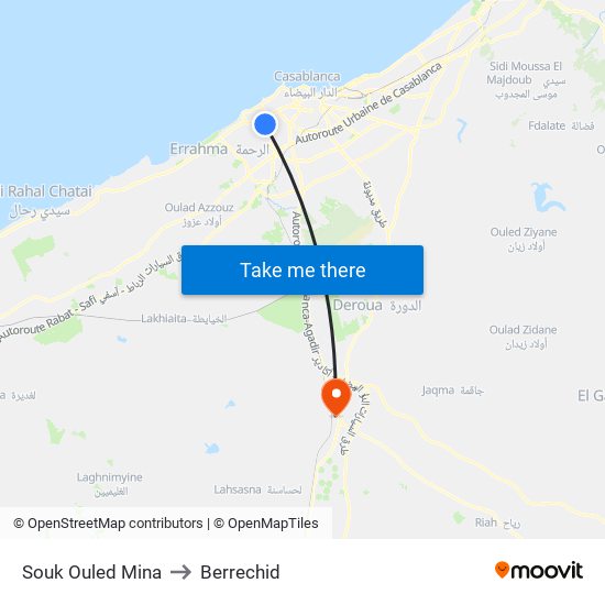 Souk Ouled Mina to Berrechid map