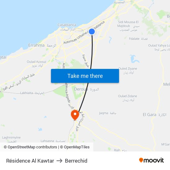 Résidence Al Kawtar to Berrechid map