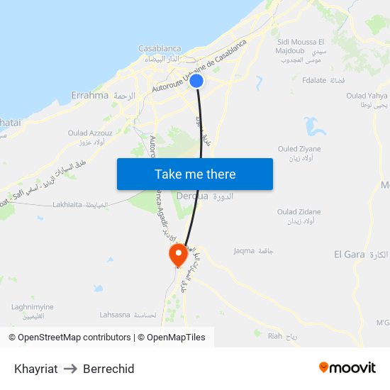 Khayriat to Berrechid map