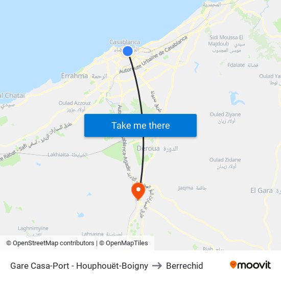 Gare Casa-Port - Houphouët-Boigny to Berrechid map