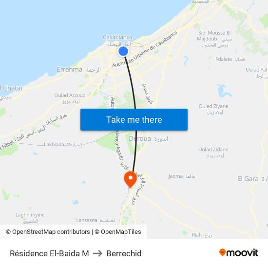 Résidence El-Baida M to Berrechid map