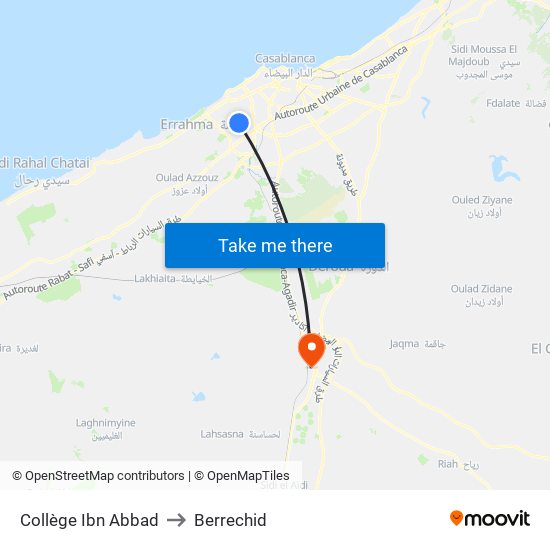 Collège Ibn Abbad to Berrechid map