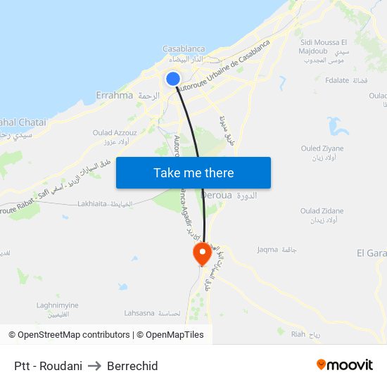 Ptt - Roudani to Berrechid map