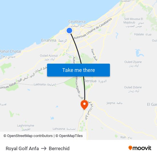 Royal Golf Anfa to Berrechid map