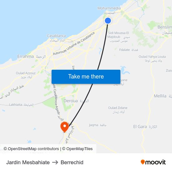 Jardin Mesbahiate to Berrechid map