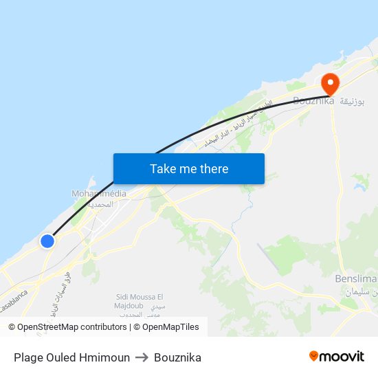 Plage Ouled Hmimoun to Bouznika map