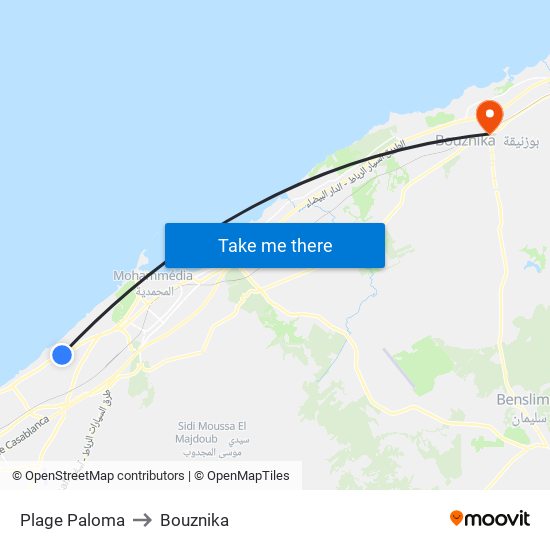 Plage Paloma to Bouznika map