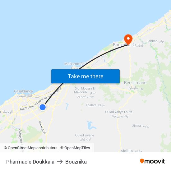 Pharmacie Doukkala to Bouznika map