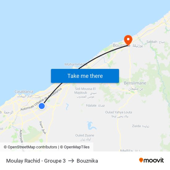 Moulay Rachid - Groupe 3 to Bouznika map