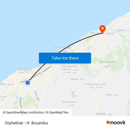 Orphelinat to Bouznika map