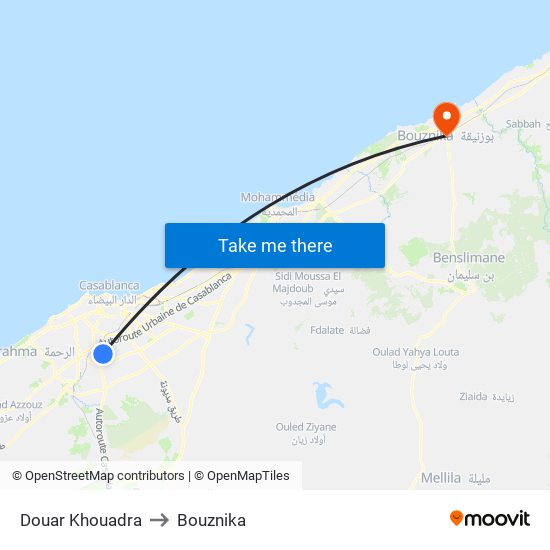 Douar Khouadra to Bouznika map
