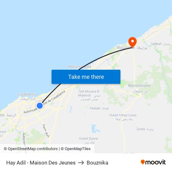Hay Adil - Maison Des Jeunes to Bouznika map