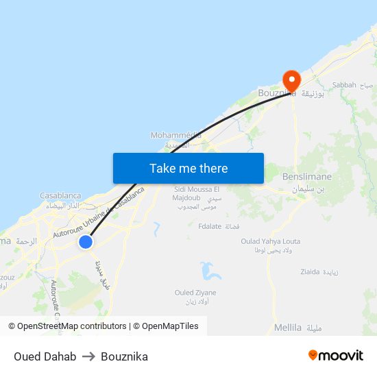 Oued Dahab to Bouznika map