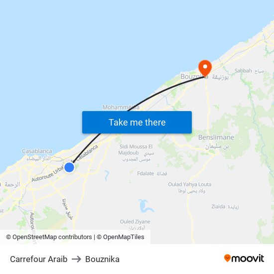 Carrefour Araib to Bouznika map