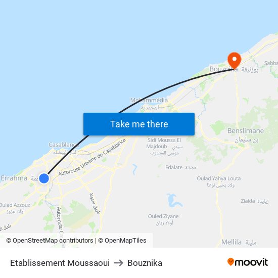 Etablissement Moussaoui to Bouznika map