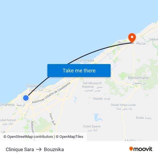 Clinique Sara to Bouznika map