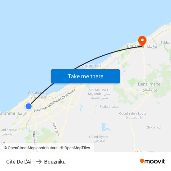Cité De L'Air to Bouznika map