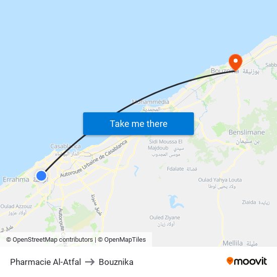 Pharmacie Al-Atfal to Bouznika map