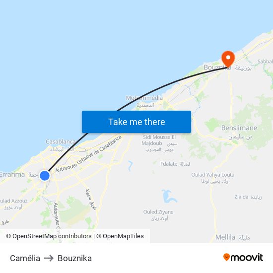 Camélia to Bouznika map