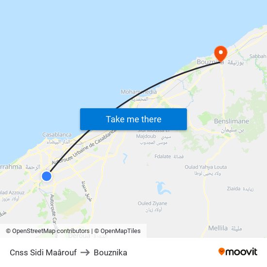 Cnss Sidi Maârouf to Bouznika map