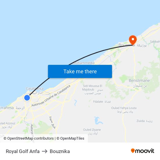 Royal Golf Anfa to Bouznika map