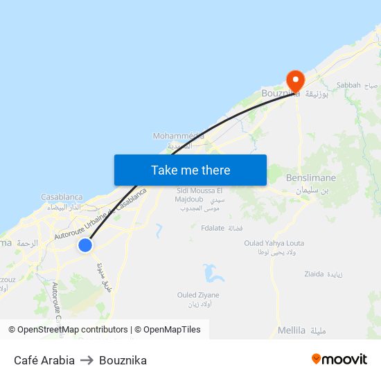 Café Arabia to Bouznika map