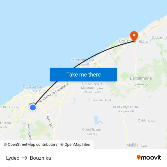 Lydec to Bouznika map