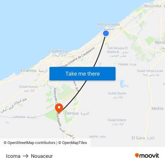 Icoma to Nouaceur map