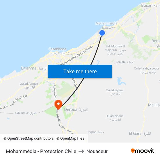 Mohammédia - Protection Civile to Nouaceur map