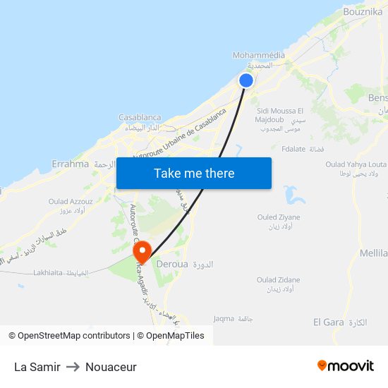 La Samir to Nouaceur map