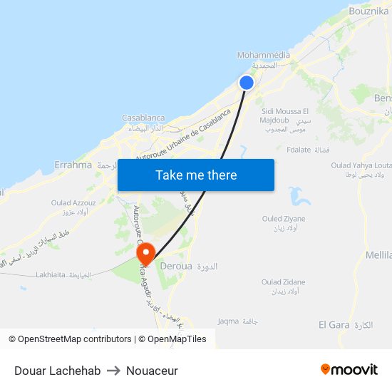 Douar Lachehab to Nouaceur map