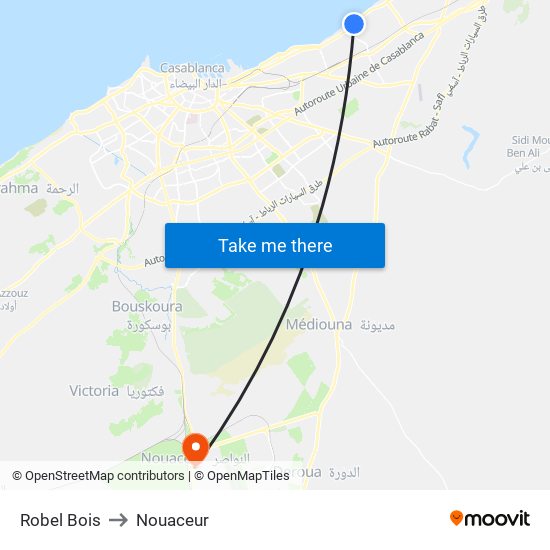 Robel Bois to Nouaceur map