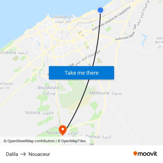 Dalila to Nouaceur map