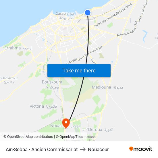 Aïn-Sebaa - Ancien Commissariat to Nouaceur map