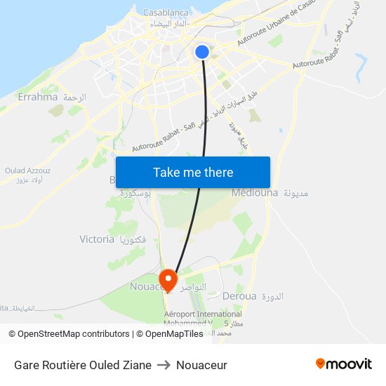 Gare Routière Ouled Ziane to Nouaceur map