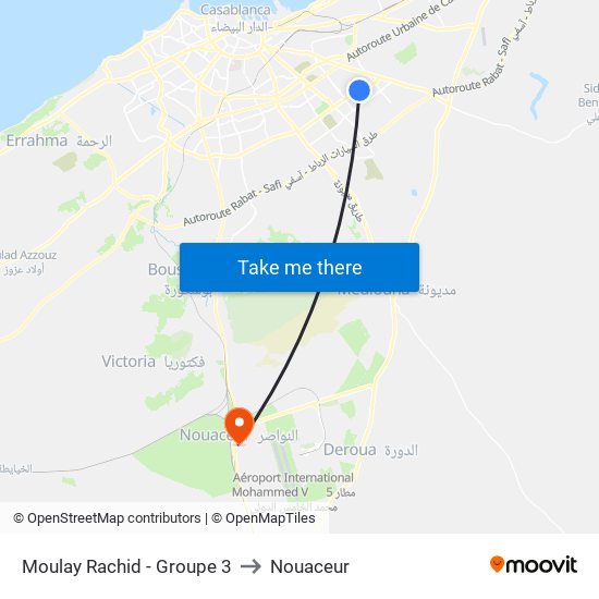 Moulay Rachid - Groupe 3 to Nouaceur map